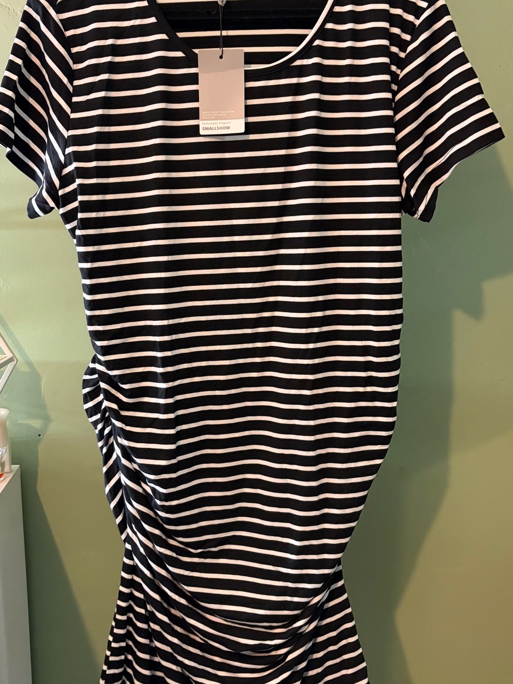 Maternity Striped Black & White Short Sleeve Maxi Dress